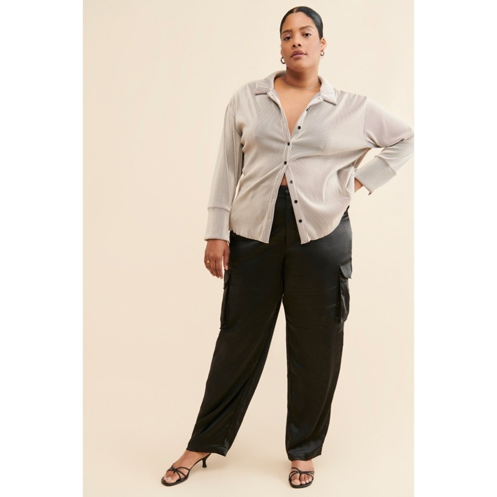 Good American Washed Satin Cargo Pant in Black001 Plus Size 28 GWB0154